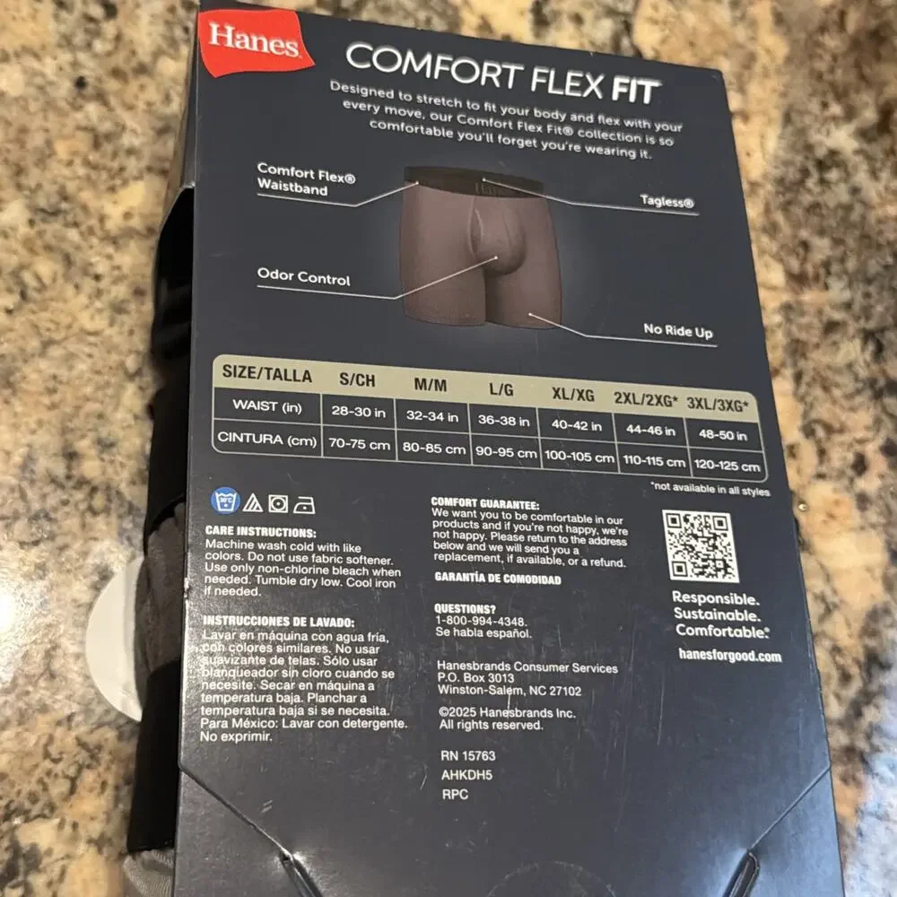 Hanes Comfort Flex Fit Ultra Soft Gray Black 3-Pack Boxer Briefs 2XL NEW